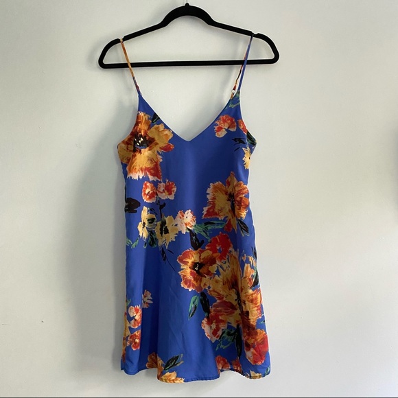Lulus Blue Floral V Neck Mini Dress XS - Picture 3 of 9
